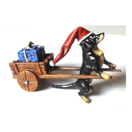 Weihnachtsdackel mit Wagen und Paket