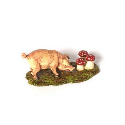 Schwein mit Fliegenpilzen